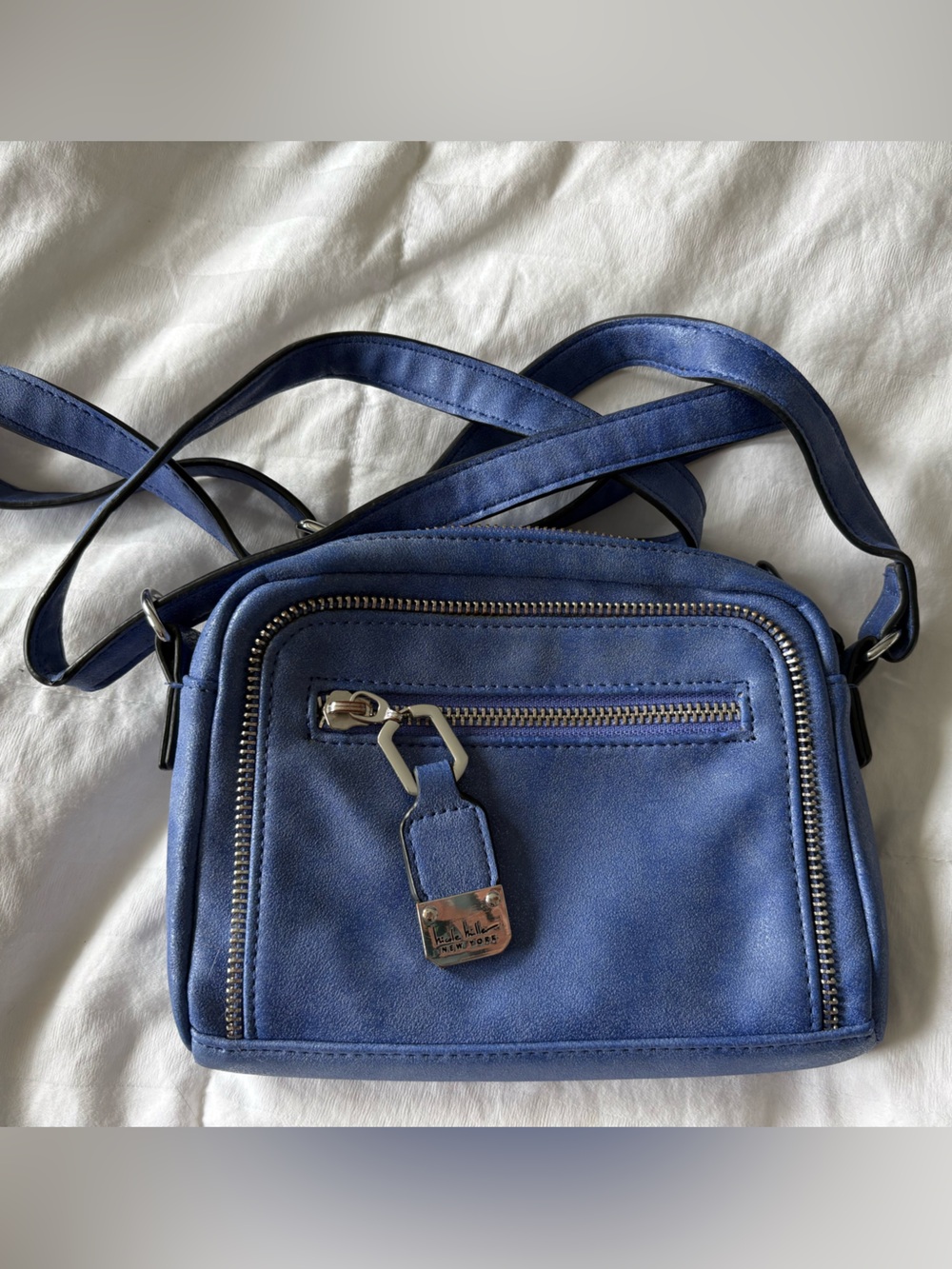 Nicole Miller Cornflower Blue Suede Crossbody Bag